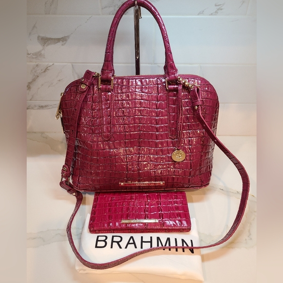 Brahmin Vintage Vivian Prissy Raspberry Set With Wallet EUC made in Italy